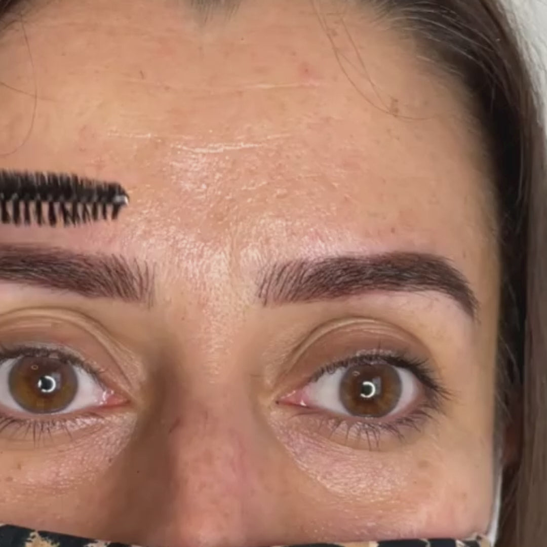 Close up of combo brows being combed through at SKN Deep Cosmetic Clinic in Grimsby.